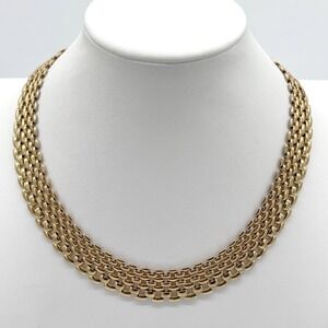 Vintage Gold Tone Multi Row Link Collar Necklace Wide Bib Statement Choker